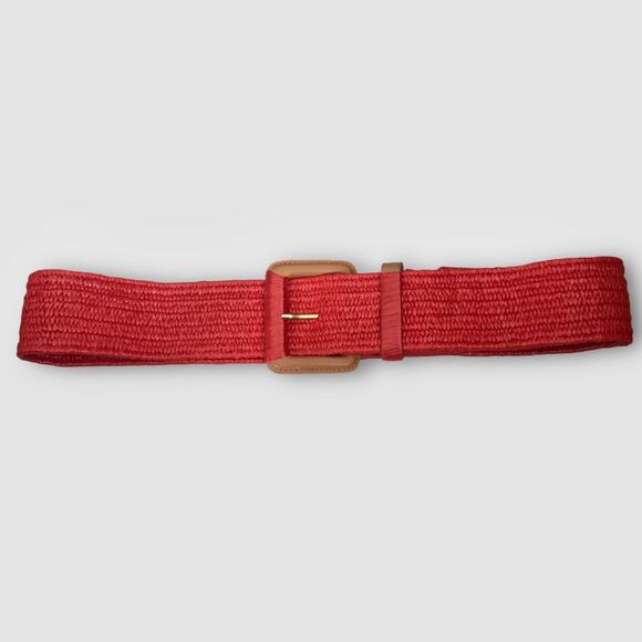 🍋2/$30- VTG 1980's Women's Woven Red Wide Belt Large Buckle Christmas - Picture 1 of 8
